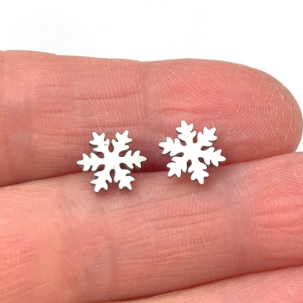 Silver Stainless steel minimalist Snowflake post stud Earrings /PM1